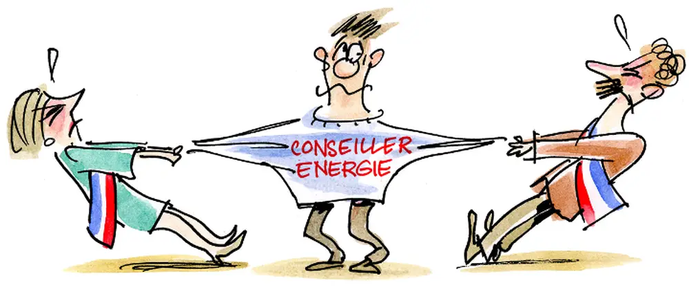 dessin caricatural sur un conseiller énergétique
