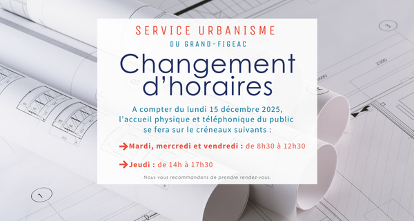 Modification des horaires du service urbanisme à compter du 15/12/25